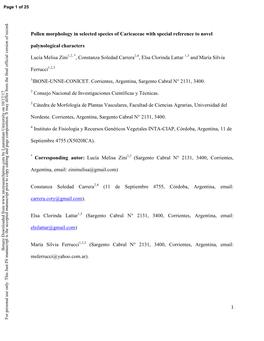 Pollen Morphology in Selected Species of Caricaceae with Special Reference to Novel