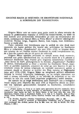 GRIGORE MAIOR ŞI MIŞCAREA DE EMANCIPARE NAŢIONALA a ROMANILOR DIN TRANSILVANIA Grigore Maior Este Un Nume Prea Puţin Rostit