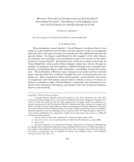 Moving Toward an International Standard in Informed Consent: the Impact of Intersexuality and the Internet on the Standard of Ca