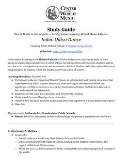 Study Guide India: Odissi Dance