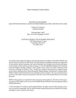 Nber Working Paper Series Betting on Secession