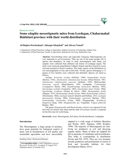 Some Edaphic Mesostigmatic Mites from Lordegan, Chaharmahal Bakhtiari Province with Their World Distribution