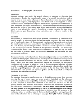 Experiment 3 – Metallographic Observations Background Materials