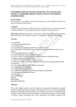 Contributions of Human Ecology to Conciliate People and Biodiversity with a Focus on Fishing Communities - R.A.M