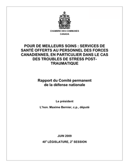 Services De Santé Offerts Au Personnel Des Forces Canadiennes, En Particulier Dans Le Cas Des Troubles De Stress Post- Traumatique