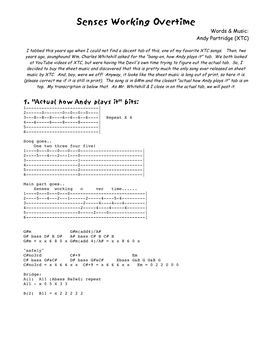 Senses Working Overtime Words & Music: Andy Partridge (XTC)