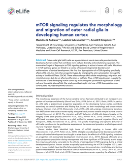 Mtor Signaling Regulates the Morphology and Migration of Outer