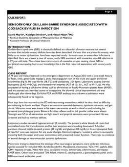 Sensory-Only Guillain-Barré Syndrome Associated with Coxsackievirus B4 Infection