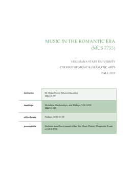 Music in the Romantic Era (Mus 7755)