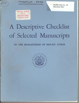 A Descriptive Checklist of Selected Manuscripts in the Monasteries Of