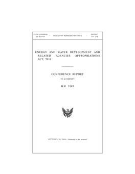 Energy and Water Development and Related Agencies Appropriations Act, 2010