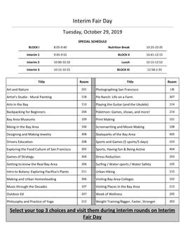 Interim Week Course Description – 2019-2020