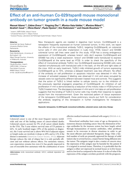 Effect of an Anti-Human Co-029/Tspan8 Mouse Monoclonal Antibody on Tumor Growth in a Nude Mouse Model