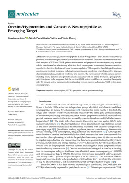 Orexins/Hypocretins and Cancer: a Neuropeptide As Emerging Target