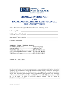 Chemical Hygiene Plan and Hazardous Materials Safety Manual for Laboratories