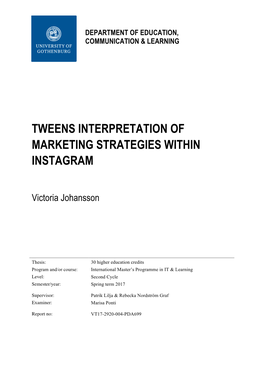 Tweens Interpretation of Marketing Strategies Within Instagram