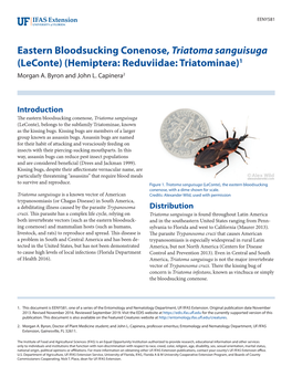 Eastern Bloodsucking Conenose, Triatoma Sanguisuga (Leconte) (Hemiptera: Reduviidae: Triatominae)1 Morgan A