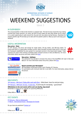 WEEKEND SUGGESTIONS Week 3