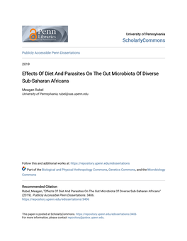 Effects of Diet and Parasites on the Gut Microbiota of Diverse Sub-Saharan Africans