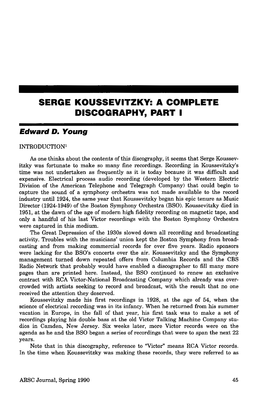 Serge Koussevitzky: a Complete Discography, Part I