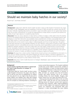 Should We Maintain Baby Hatches in Our Society? Atsushi Asai1* and Hiroko Ishimoto2