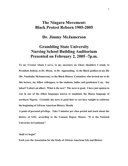 The Niagara Movement: Black Protest Reborn, 1905-2005