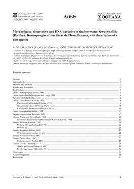 Zootaxa 2276: 1–39 (2009) ISSN 1175-5326 (Print Edition) Article ZOOTAXA Copyright © 2009 · Magnolia Press ISSN 1175-5334 (Online Edition)