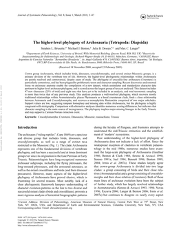 The Higher-Level Phylogeny of Archosauria (Tetrapoda: Diapsida) Stephen L