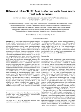 Differential Roles of Bcl2l12 and Its Short Variant in Breast Cancer Lymph Node Metastasis