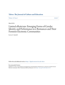 Emerging Forms of Gender Identity and Performance in E-Romances and Their Feminist Electronic Communities Kerrita K