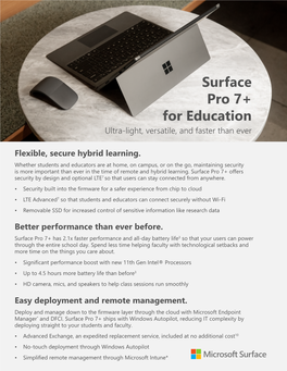 Surface Pro 7+ for Education Ultra-Light, Versatile, and Faster Than Ever