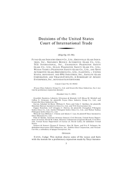 Decisions of the United States Court of International Trade