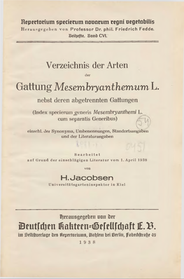 Gattung Mesembryanthemum L. Nebst Dereń Abgetrennten Gattungen