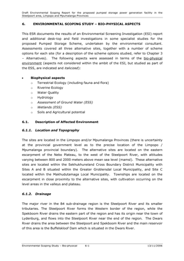 6. Environmental Scoping Study – Bio-Physical Aspects