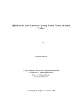 Hybridity in the Fourteenth-Century Esther Poems of Israel Caslari