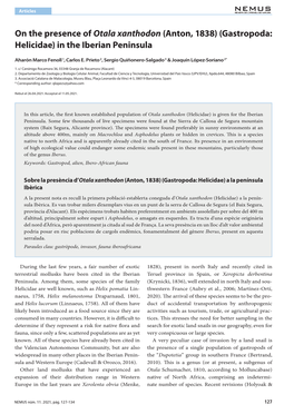 On the Presence of Otala Xanthodon (Anton, 1838) (Gastropoda: Helicidae) in the Iberian Peninsula
