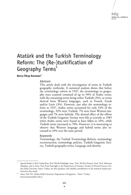 Atatürk and the Turkish Terminology Reform: the (Re-)Turkification Of