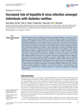 Increased Risk of Hepatitis B Virus Infection Amongst Individuals with Diabetes Mellitus