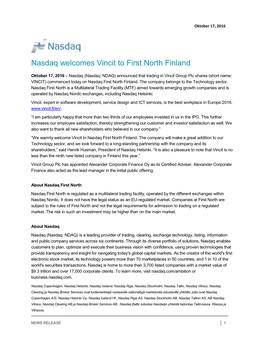 Nasdaq Welcomes Vincit to First North Finland