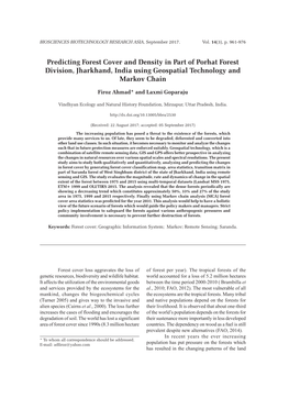 Predicting Forest Cover and Density in Part of Porhat Forest Division, Jharkhand, India Using Geospatial Technology and Markov Chain