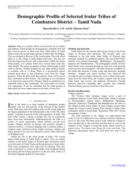 Demographic Profile of Selected Irular Tribes of Coimbatore District – Tamil Nadu