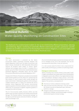Technical Bulletin Water Quality Monitoring on Construction Sites