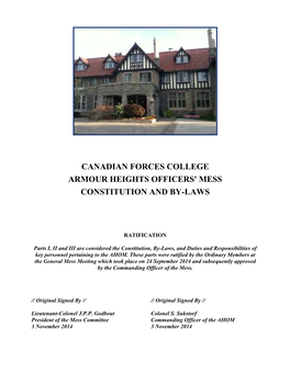 Canadian Forces College Armour Heights Officers' Mess Constitution and By-Laws