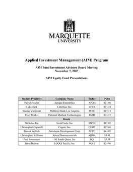 Applied Investment Management (AIM) Program