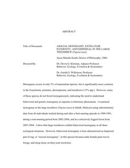 ASOCIAL MONOGAMY, EXTRA-PAIR PATERNITY, and DISPERSAL in the LARGE TREESHREW (Tupaia Tana)