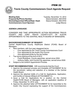 Travis County Commissioners Court Agenda Request ITEM 22