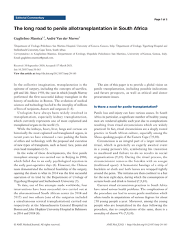 The Long Road to Penile Allotransplantation in South Africa