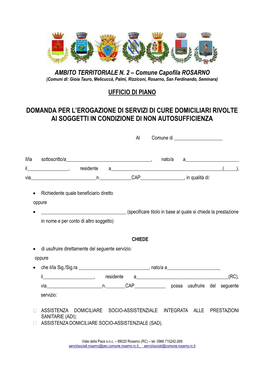 AMBITO TERRITORIALE N. 2 – Comune Capofila ROSARNO (Comuni Di: Gioia Tauro, Melicuccà, Palmi, Rizziconi, Rosarno, San Ferdinando, Seminara)