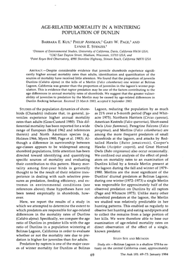 Age-Related Mortality in a Wintering Population of Dunlin