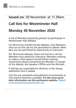 Westminster Hall Monday 30 November 2020